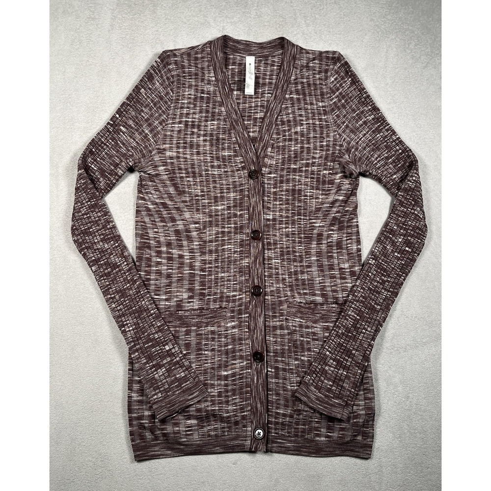 Athleta Revolve Cardigan Sweater Mahogony Heather Button Front Modal Blend S